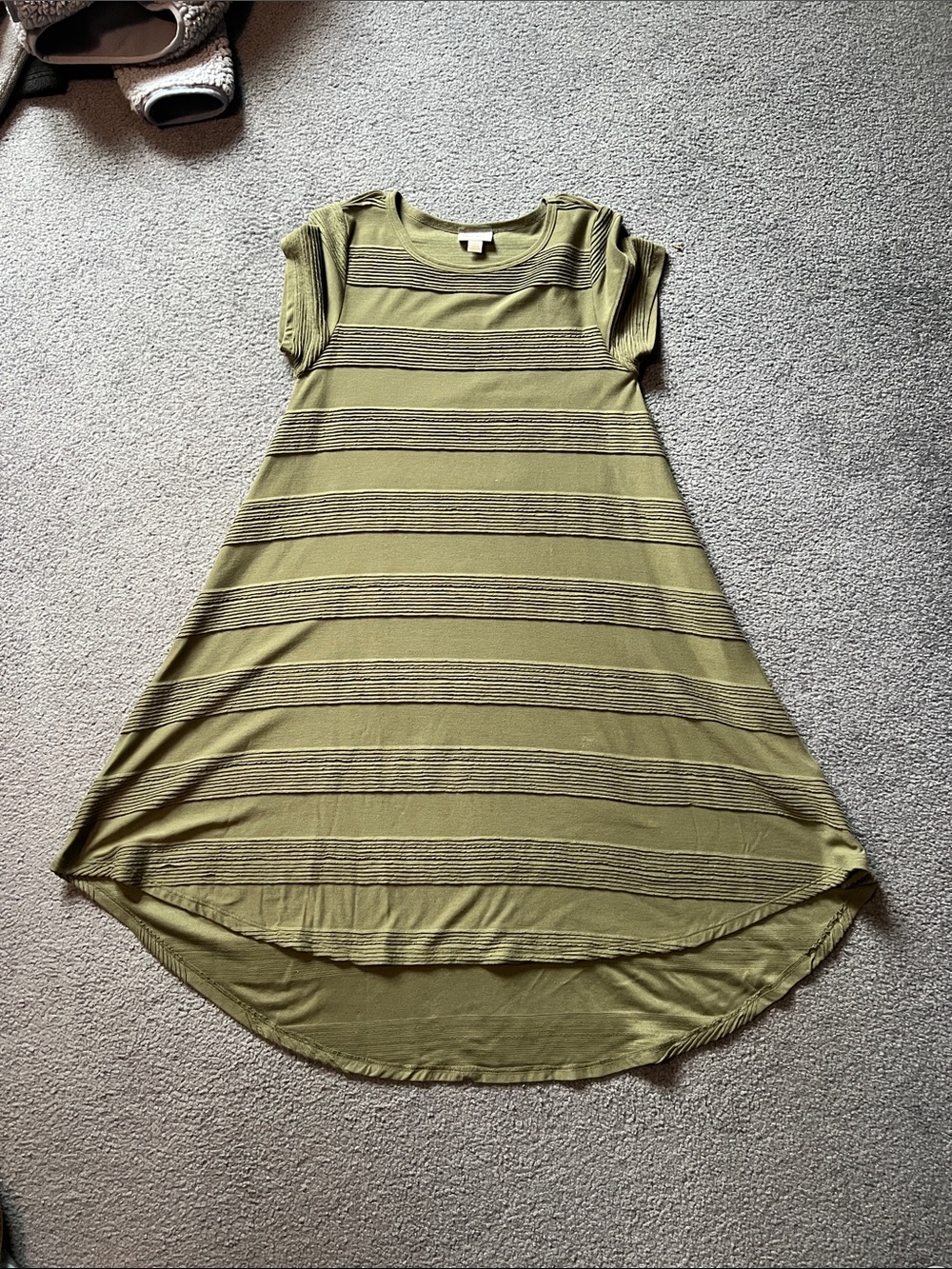 LuLaRoe Olive Green Striped High-Low Tee Dress